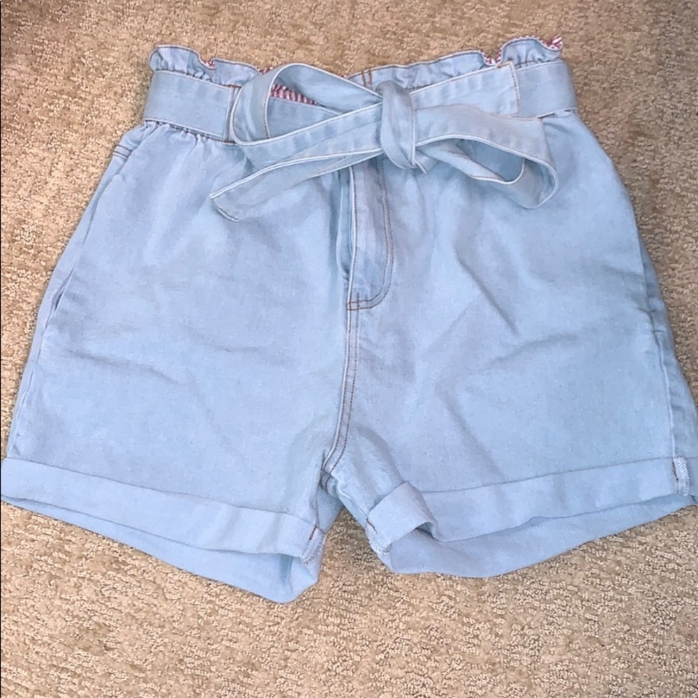 High Waisted Denim Tie Shorts